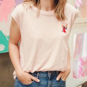 Sugarhill Brighton - Relaxed Tank T-shirt - Pink, Rainbow Parrot Embroidery